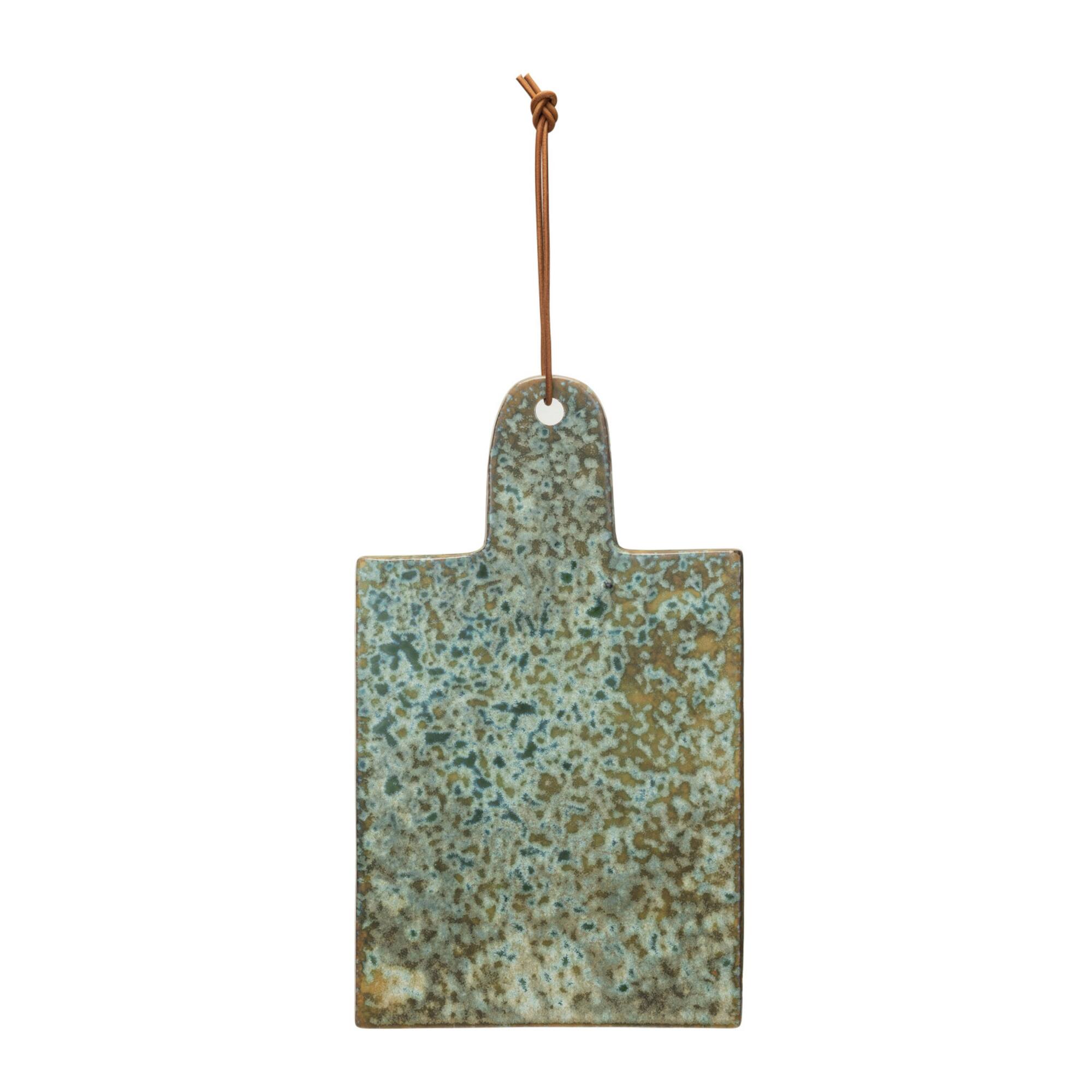 Hello Honey® 13.75" Green Matte Stoneware Cheese Board with Leather Tie